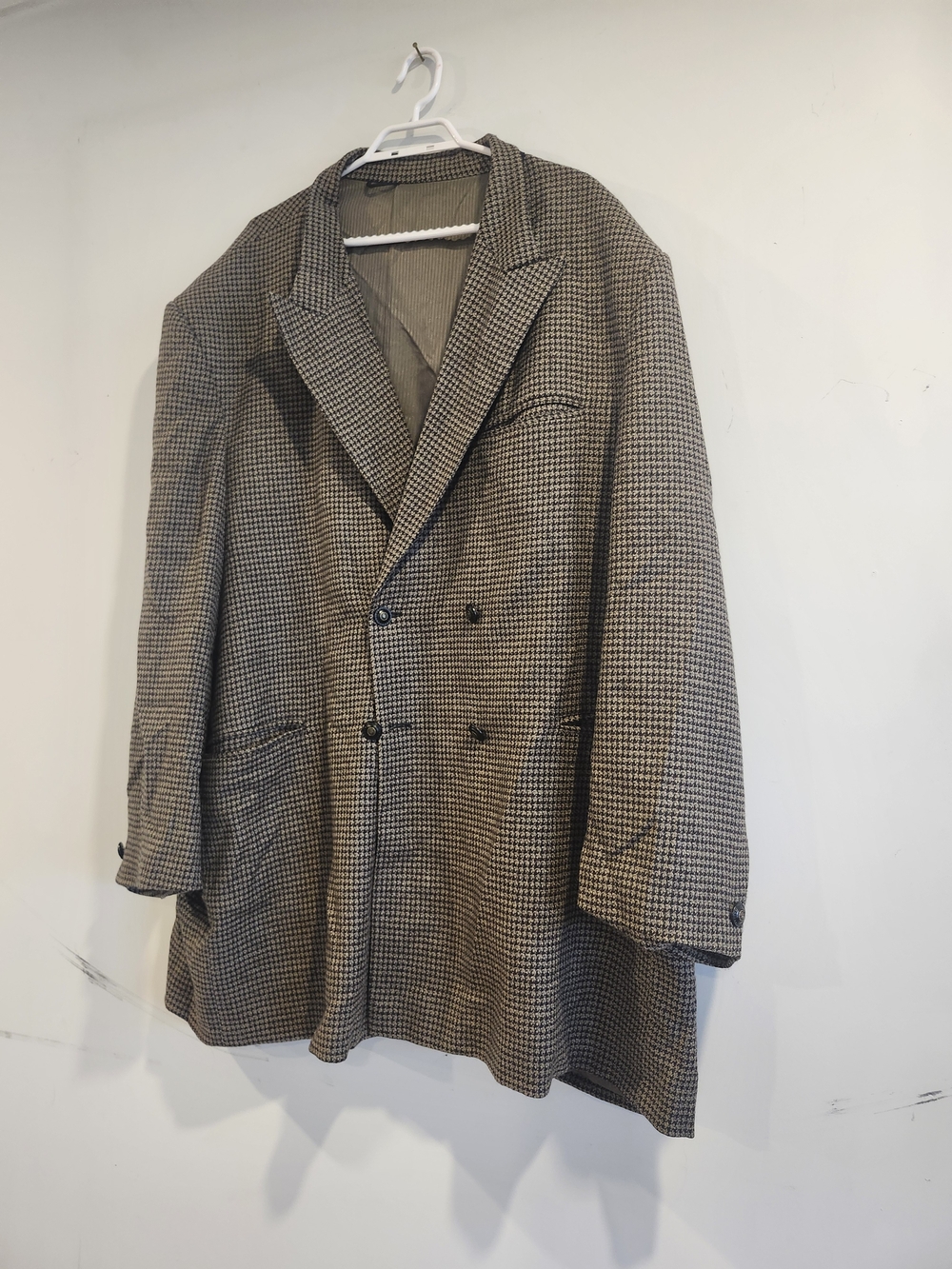 Men's Double-Breasted Houndstooth Blazer Jacket - Wool, Tailored